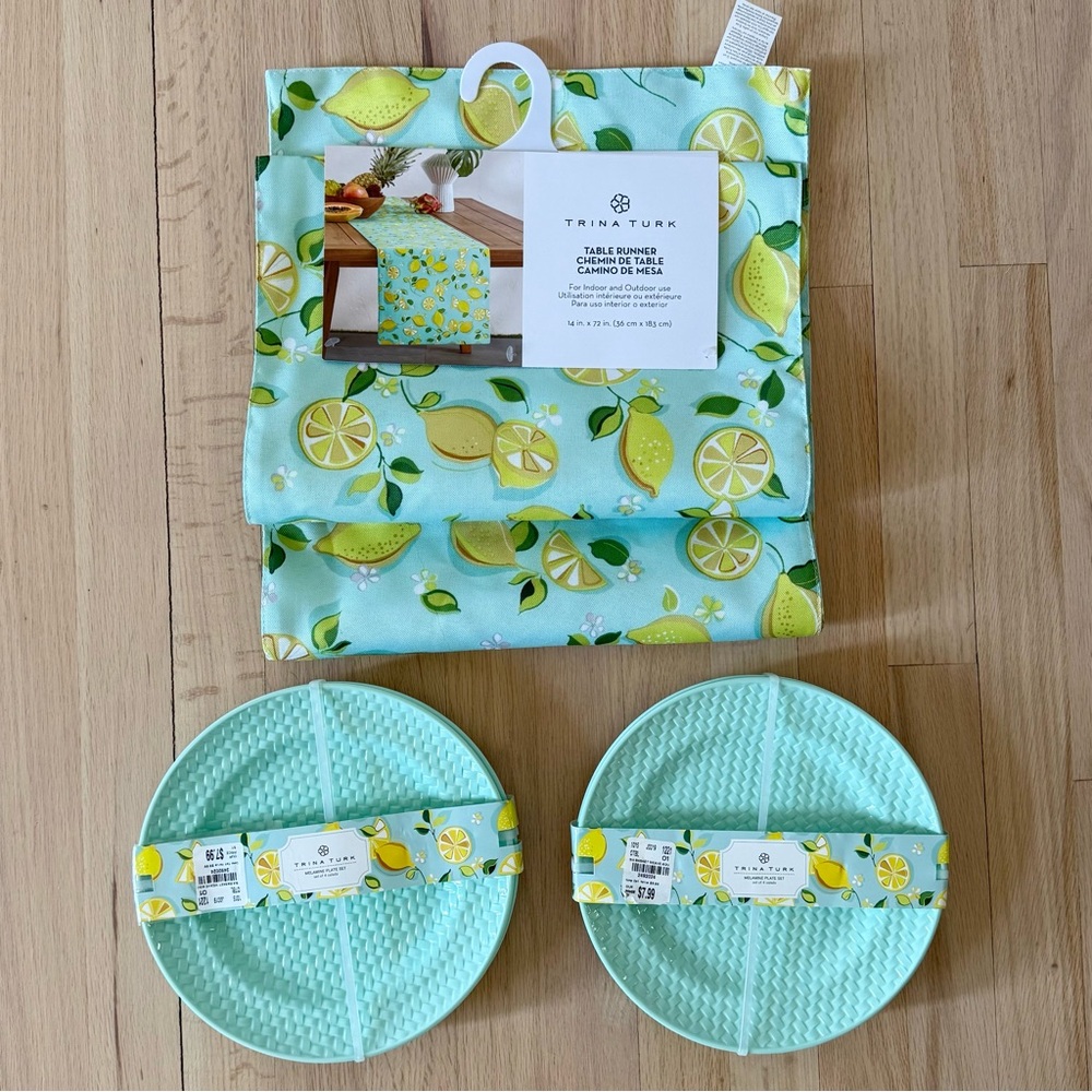 Trina Turk Lemon Print Table Runner and Plates Set